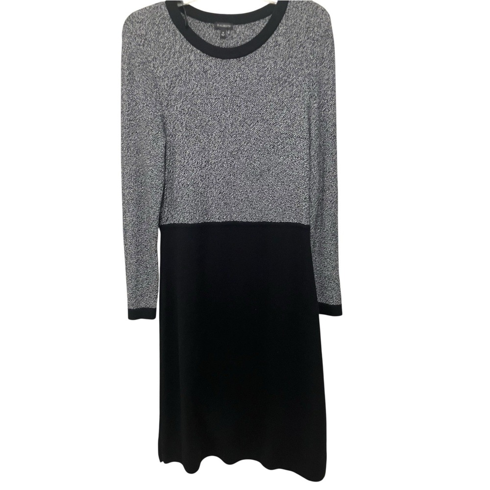 Talbots Marled Colorblock Gray Black Block Sweater Dress Career Professional M